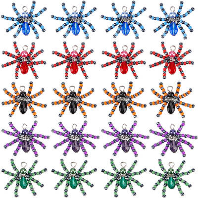 20Pcs Halloween Spider Glass Pendants