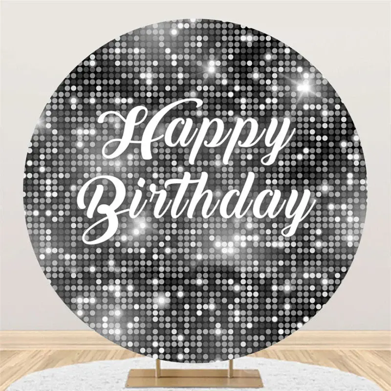 Sliver Sequin Bokeh Round Happy Birthday Backdrop - Aperturee
