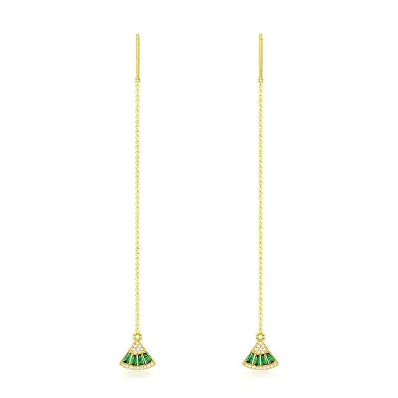 Sterling Silver with Yellow Gold Plated Cubic Zirconia Sector Drop Earrings