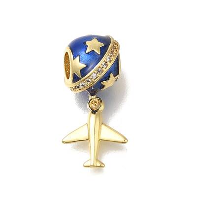 Brass Blue Enamel European Dangle Charms