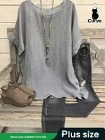Plus Size Plain Split Hem Blouse, Casual Batwing Sleeve Round Neck Top for Summer, Women's Plus Size Clothing for Daily Wear