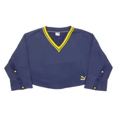 PUMA Cropped Womens Sweatshirt Blue V-Neck UK 10