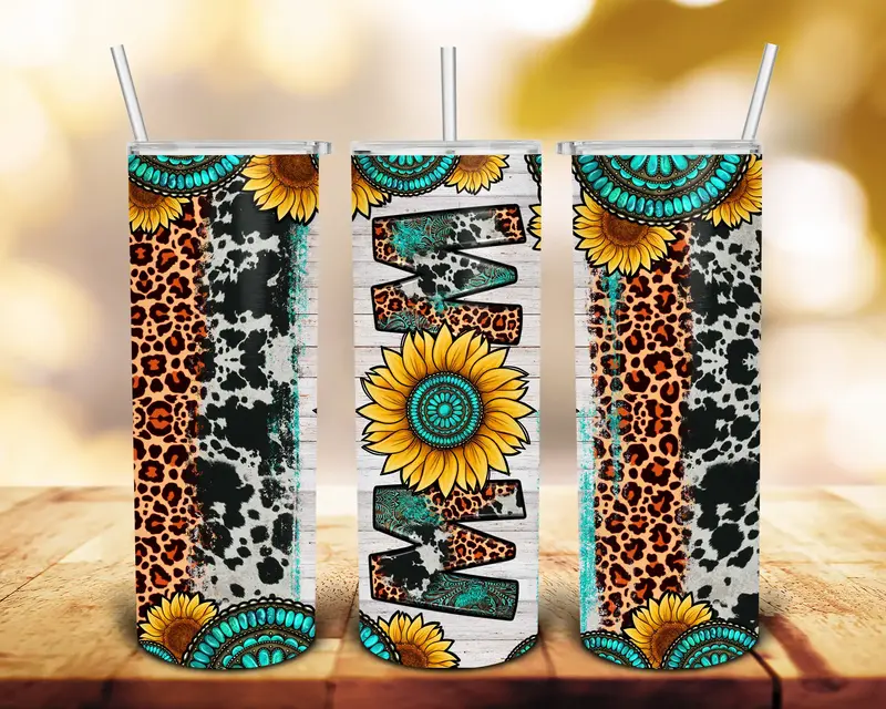 20oz Sunflower Mom   Skinny Tumbler with a Straw and Lid Reusable Washable Stainless