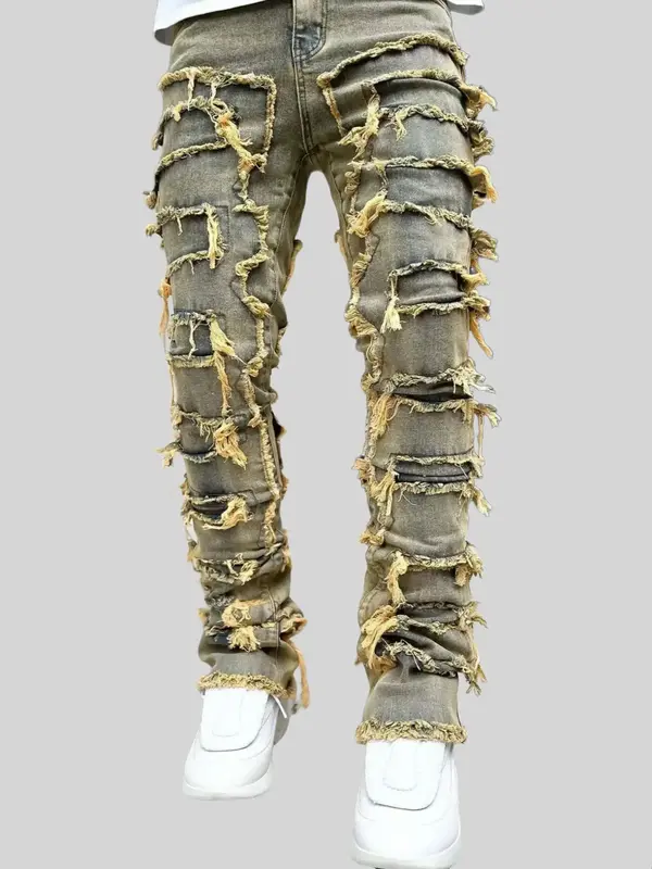 Men's Ripped Raw Hem Jeans, Casual Comfy Slim-fitting Denim Pants for Daily Wear, Fashion Men's Bottoms for All Seasons, Slim...