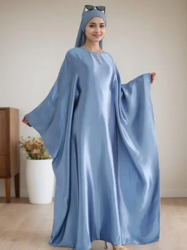 Women's Solid Color Abaya Dress without Scarf, Modest Long Sleeve Round Neck Abaya for Daily Wear, Ladies Islamic Clothing f...