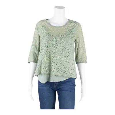 SUPER DRY TOP Lace Detail Top Green Long Sleeve Womens S