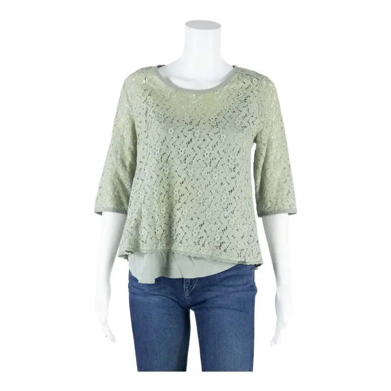 SUPER DRY TOP Lace Detail Top Green Long Sleeve Womens S