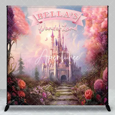 Aperturee Fairy Wonderland Castle Custom Name Birthday Backdrop, 3X3FT(1X1M), 15 USD, custom birthday backdrops, DZZH0F778-O