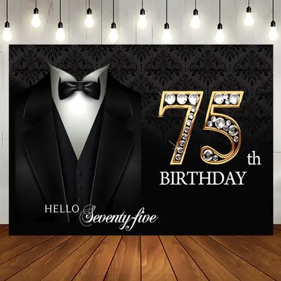 Suit Elegant Hello 75th Birthday Backdrop For Men - Aperturee