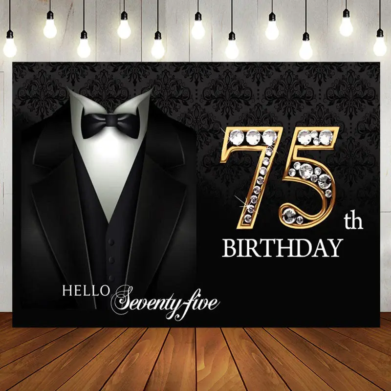 Suit Elegant Hello 75th Birthday Backdrop For Men - Aperturee