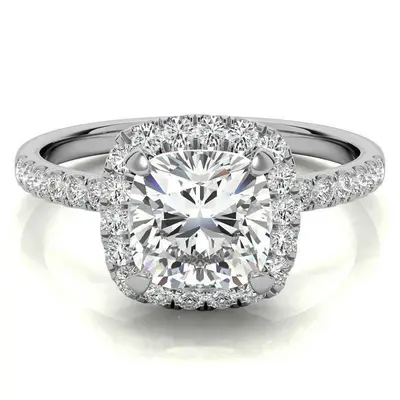 10K White Gold Cushion Cut Moissanite Engagement Ring