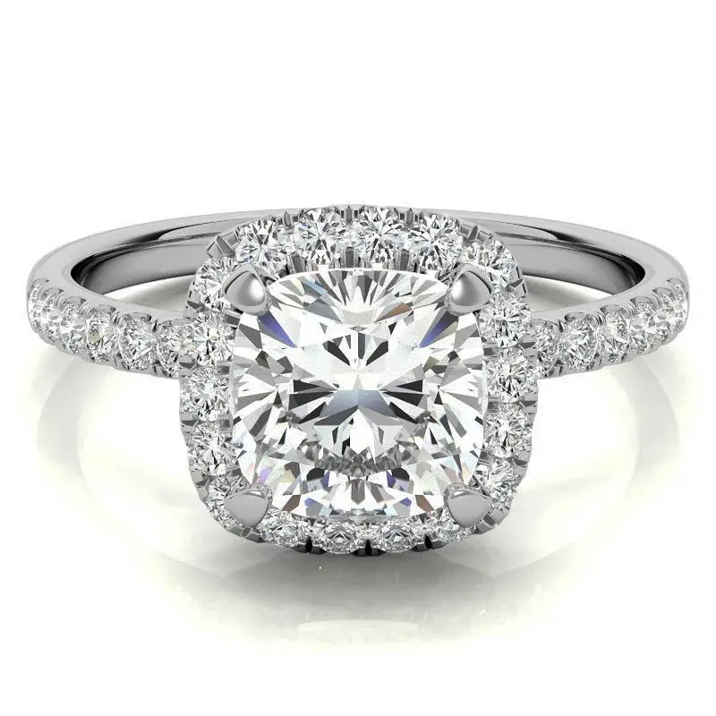10K White Gold Cushion Cut Moissanite Engagement Ring