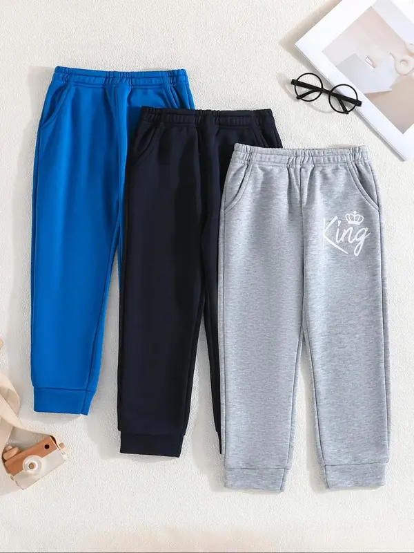 Boy's Letter Print Sweatpants, Casual Comfy Elastic Waist Jogger Pants for Daily Wear, Kids Bottoms for Summer