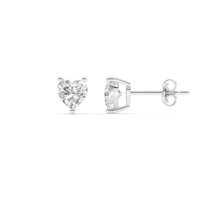 Certified Lab Grown Three Prong Heart Shape Diamond Stud Earring | 14K White Gold 5 ct. tw.