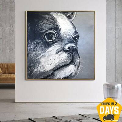 Original French Bulldog Artwork Creative Animal Painting On Canvas Abstract Dog Monochrome Oil Painting for Home Decor | BULL...