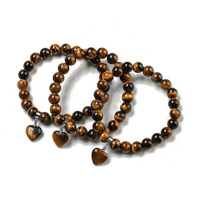 8.5mm Round Natural Tiger Eye Beaded Stretch Bracelets