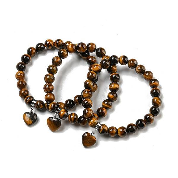 8.5mm Round Natural Tiger Eye Beaded Stretch Bracelets