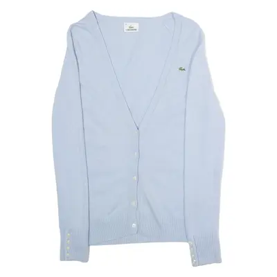 LACOSTE Womens Cardigan Blue V-Neck Tight Knit Wool UK 10