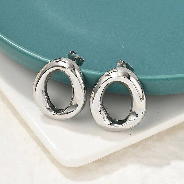 304 Stainless Steel Oval Stud Earrings