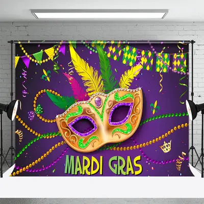 Purple Gold Masquerade Mardi Gras Carnival Backdrop - Aperturee