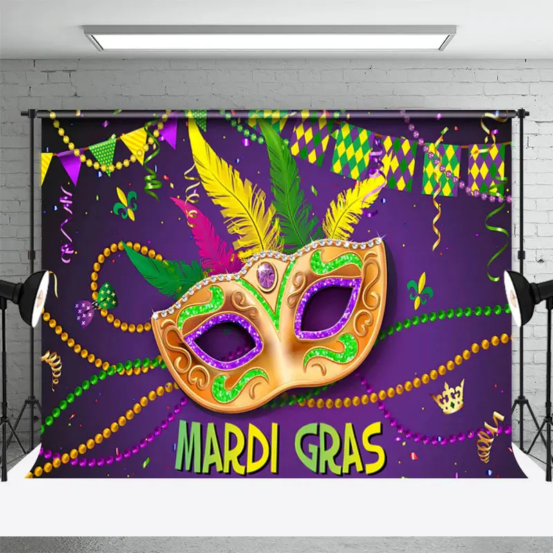 Purple Gold Masquerade Mardi Gras Carnival Backdrop - Aperturee