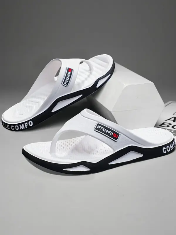 Men's Casual Letter Pattern Soft Comfortable Flip Flops, Non-slip Beach Slippers, Fashionable Slippers for Indoor & Outdoor W...