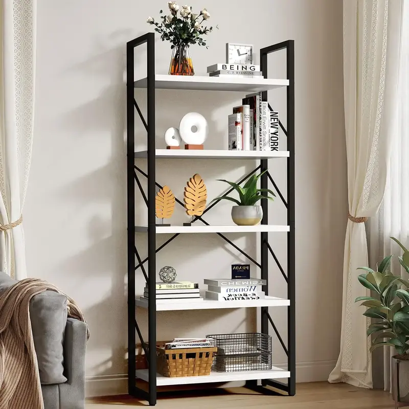 Yitahome 5 Tiers Bookshelf, Classically Modern White Bookshelf, Book Rack, Storage Rack Shelves in Living Room/Home/Office, B...