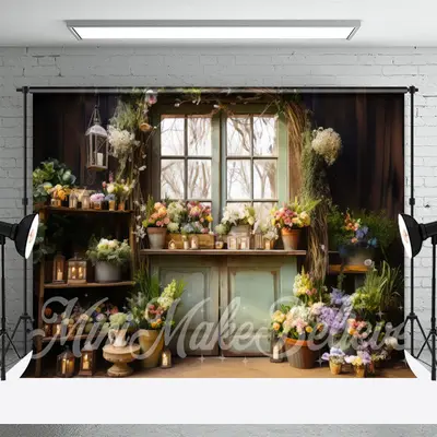 Vine Colorful Little Flowers Window Spring Backdrop - Aperturee