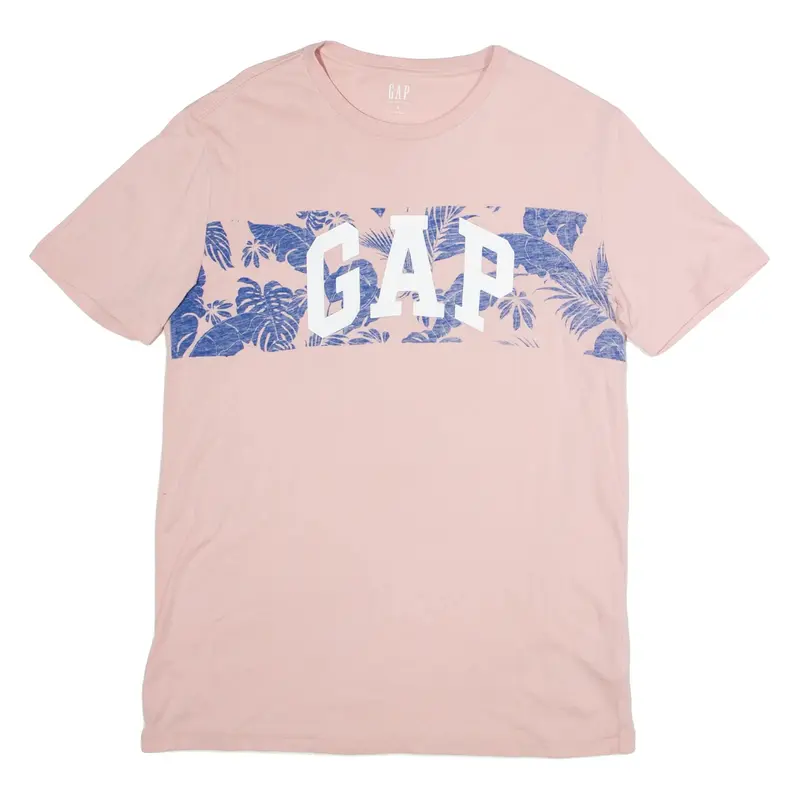 GAP Tropical Print Mens T-Shirt Pink Crew Neck S