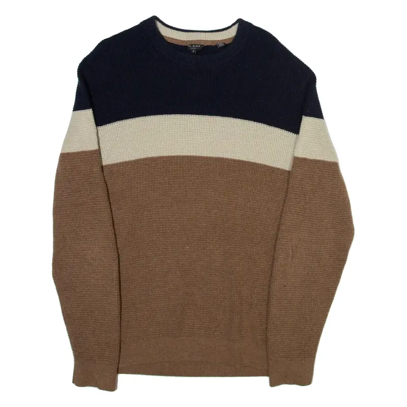 TED BAKER Mens Jumper Brown Waffle Knit M