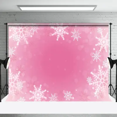 Pink Background Snowflake Bokeh Photo Backdrop - Aperturee