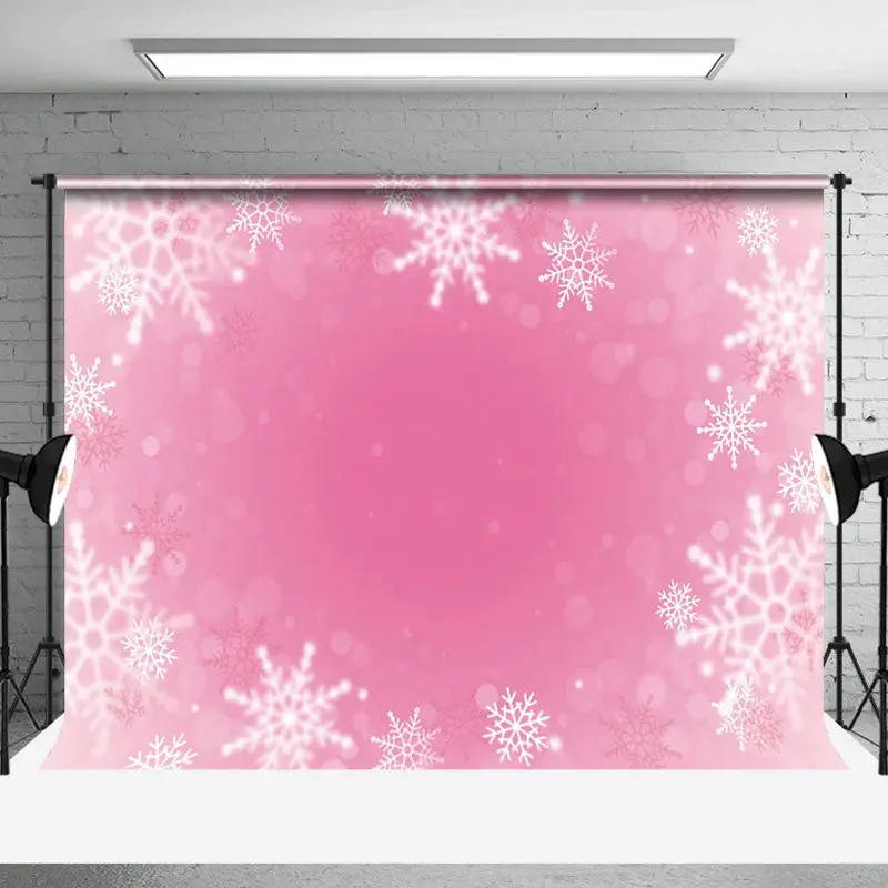 Pink Background Snowflake Bokeh Photo Backdrop - Aperturee