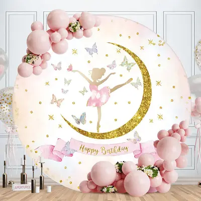 Aperturee Ballet With Butterfly Glitter Round Birthday Backdrop | Round Party Backdrop | Custom Round Birthday Backdrop | Rou...
