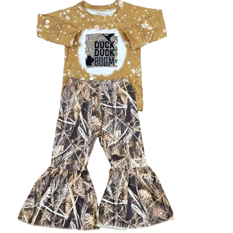 Girls Duck Duck Boom Top and Camo Bellbottom Pants Set Hunting Clothes