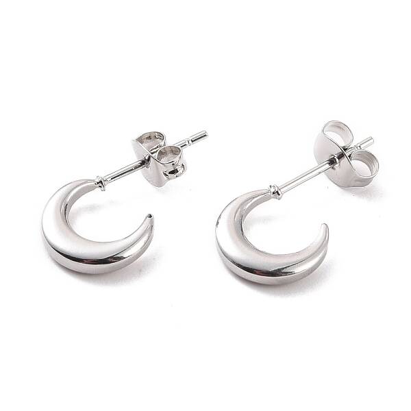 Non-Tarnish 304 Stainless Steel Crescent Moon Stud Earrings for Women