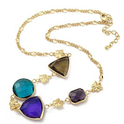 Faceted Triangle & Round & Rectangle Glass Beads Bib Necklaces