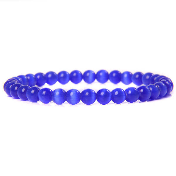 Synthetic Cat Eye Round Beaded Stretch Bracelet