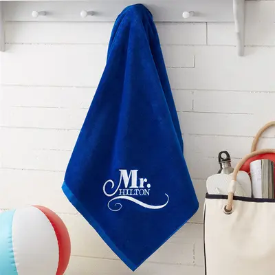 Blue Wedding Bridal Couple Embroidered Beach Towel - Aperturee