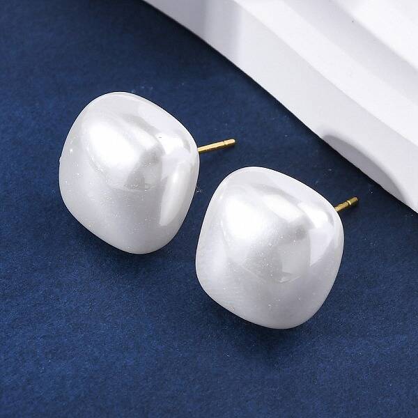 Square Brass & Plastic Stud Earrings for Women
