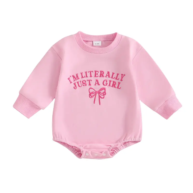 Newborn Baby Girl Bubble Romper IM LITER ALLY JUST A GIRL Bow Onesie Sweatshirt Romper Bodysuit Infant Fall Outfit