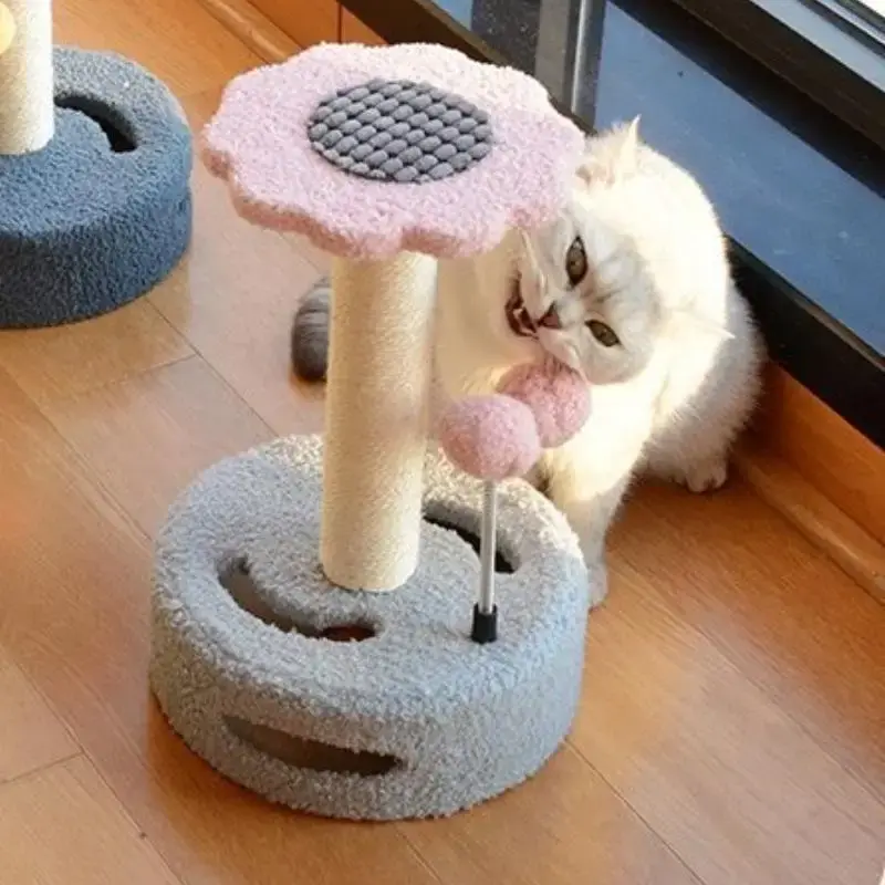 Cat Scratching Post, 1 Count Cartoon Flower Design Cat Scratcher Toy with Interactive Ball, Pet Scratch Pole