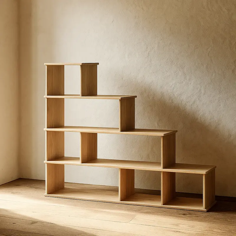 Step bookshelf in white oak