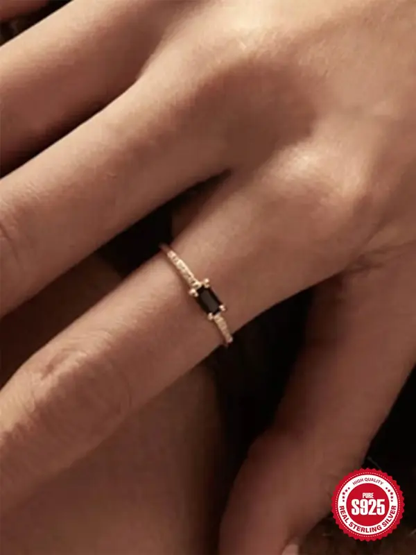 925 Sterling Silver Fashion Retro 925 Sterling Silver Black Synthetic Zirconia Ring, Anniversary Gift Engagement Wedding Ring...