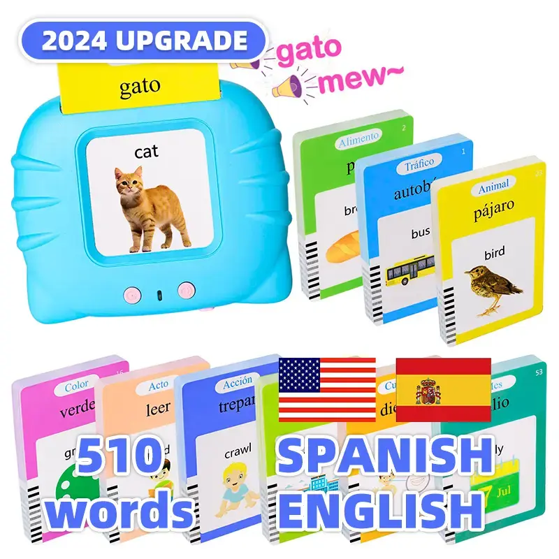 2024 New Arrival upgraded bilingual edition  Bilingual English & Spanish Flash Cards for Toddlers, Audible Toys Learning Span...