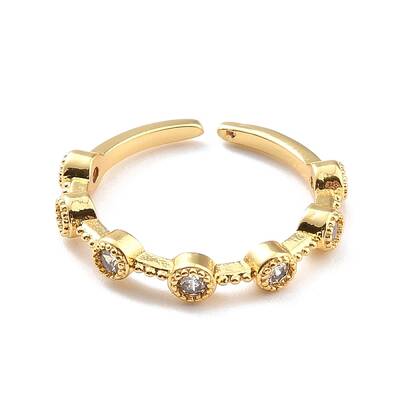 Clear Cubic Zirconia Flat Round Open Cuff Ring for Women
