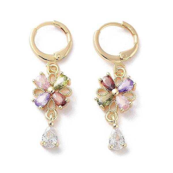 Flower Rack Plating Golden Brass Dangle Leverback Earrings