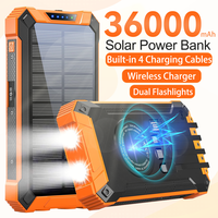 36000mAh Solar Power Bank Wireless Charger, 18W Fast Charging, 4 Built-in Cables, 6 Dual USB Outputs & 3 Inputs(Solar Chargin...
