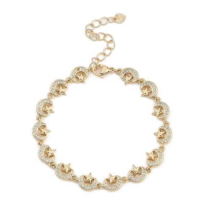 Brass Micro Pave Cubic Zirconia Link Bracelets for Women