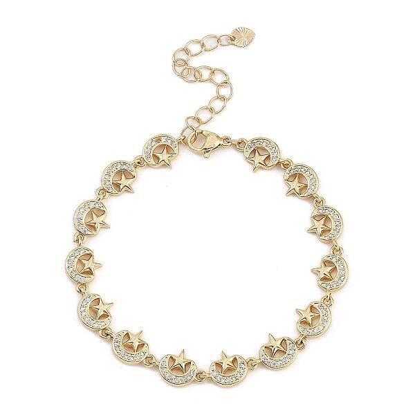Brass Micro Pave Cubic Zirconia Link Bracelets for Women