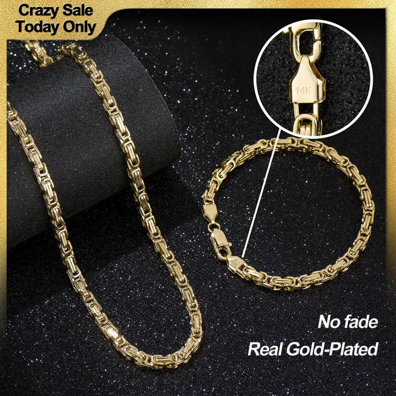 Holylegend 14K Gold Plated Franco & Byzantine Necklace & Bracelet Set – 5.5mm 24 Chain, Trendy Gold Plated Jewelry, Affor...